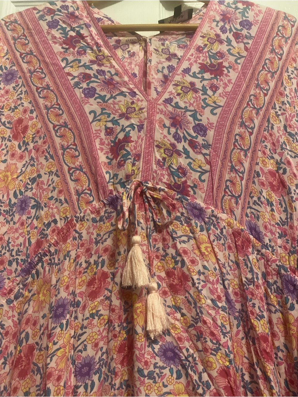 Aakaa Pink Floral Boho Dress with Tassel Detail